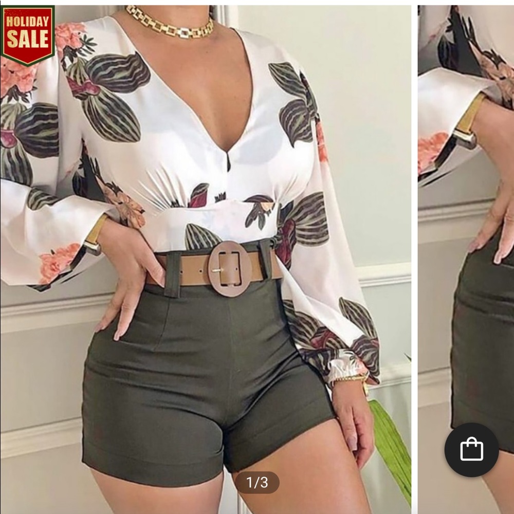 Chic me two piece set. Long sleeve shirt with shorts size medium never worn